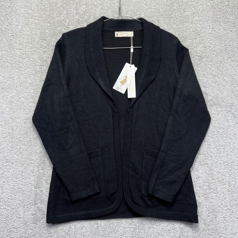 Belle Poque Cardigan Sweater Womens Small Black Knit‎ Shawl Open Front BNWT